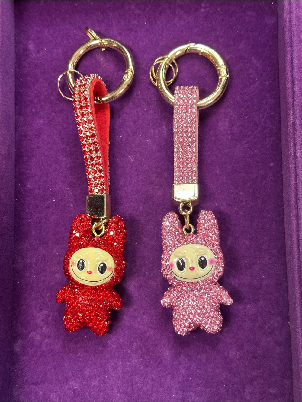 Red & Pink Glitter Bunny Keychain Pair